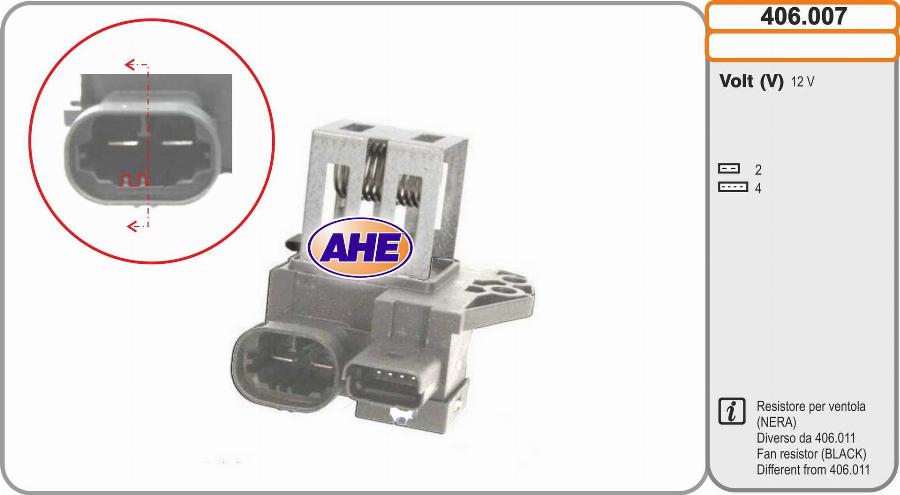 AHE 406.007 - Дополнительный резистор, электромотор - вентилятор радиатора autospares.lv