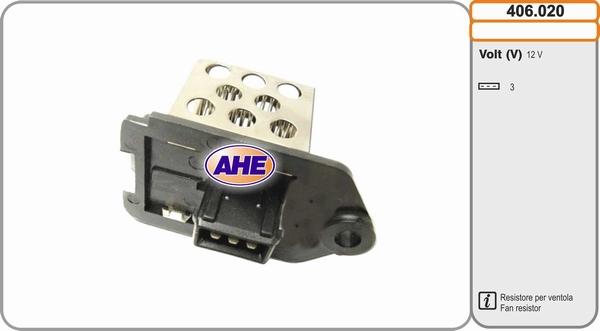 AHE 406.020 - Дополнительный резистор, электромотор - вентилятор радиатора autospares.lv