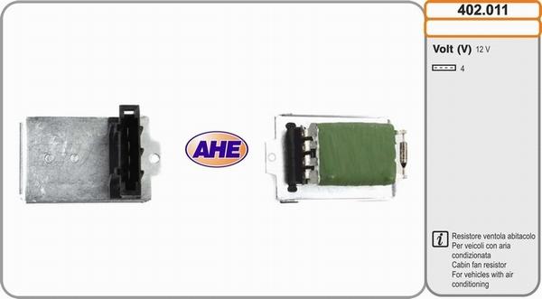 AHE 402.011 - Дополнительный резистор, электромотор - вентилятор радиатора autospares.lv