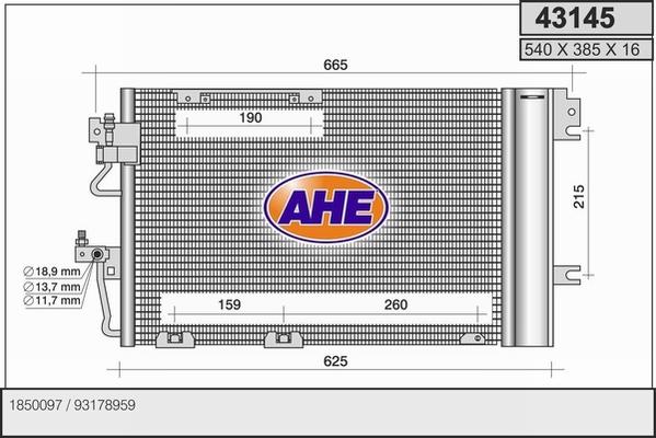 AHE 43145 - Конденсатор кондиционера autospares.lv