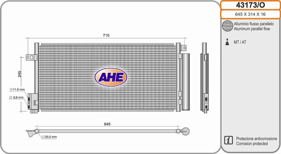 AHE 43173/O - Конденсатор кондиционера autospares.lv