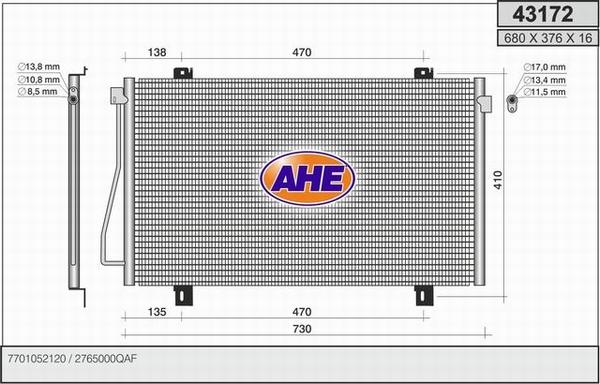 AHE 43172 - Конденсатор кондиционера autospares.lv