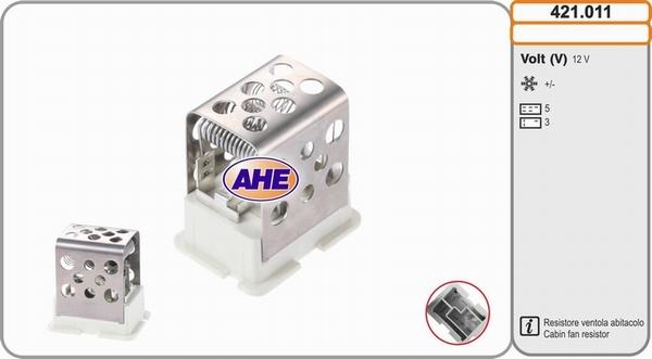 AHE 421.011 - Дополнительный резистор, электромотор - вентилятор радиатора autospares.lv