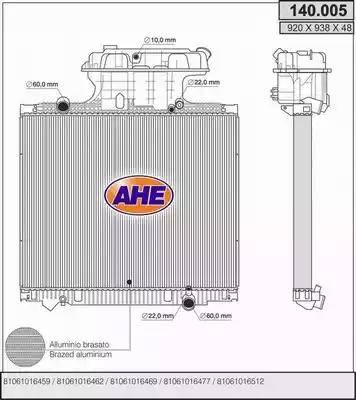 AHE 140.005 - Радиатор, охлаждение двигателя autospares.lv