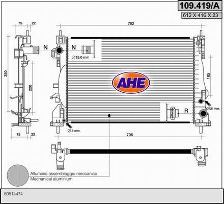 AHE 109.419/A - Радиатор, охлаждение двигателя autospares.lv