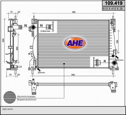AHE 109.419 - Радиатор, охлаждение двигателя autospares.lv