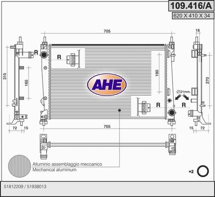 AHE 109.416/A - Радиатор, охлаждение двигателя autospares.lv