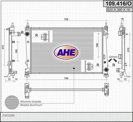 AHE 109.416/O - Радиатор, охлаждение двигателя autospares.lv