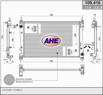 AHE 109.416 - Радиатор, охлаждение двигателя autospares.lv