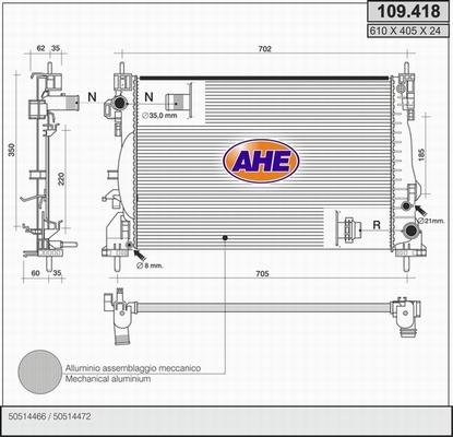 AHE 109.418 - Радиатор, охлаждение двигателя autospares.lv