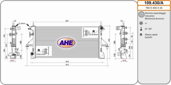 AHE 109.430/A - Радиатор, охлаждение двигателя autospares.lv