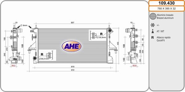 AHE 109.430 - Радиатор, охлаждение двигателя autospares.lv