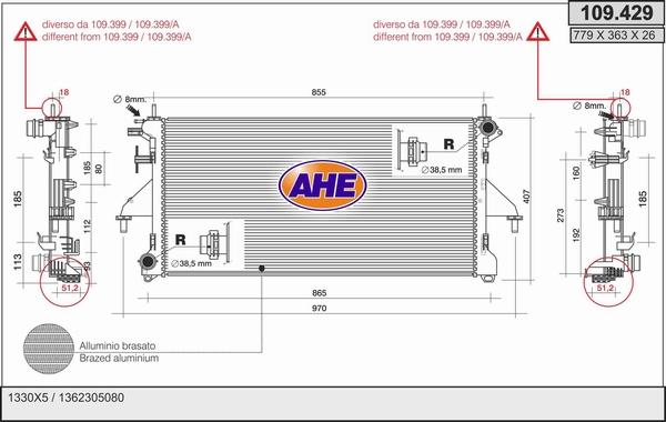 AHE 109.429 - Радиатор, охлаждение двигателя autospares.lv