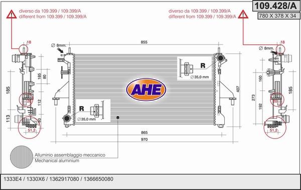 AHE 109.428/A - Радиатор, охлаждение двигателя autospares.lv