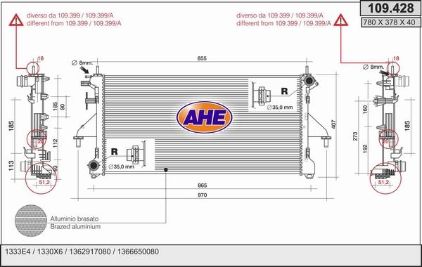 AHE 109.428 - Радиатор, охлаждение двигателя autospares.lv