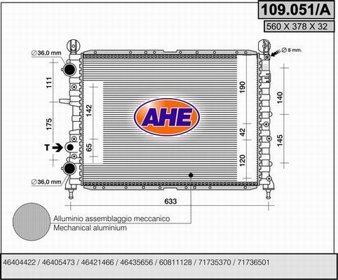 AHE 109.051/A - Радиатор, охлаждение двигателя autospares.lv