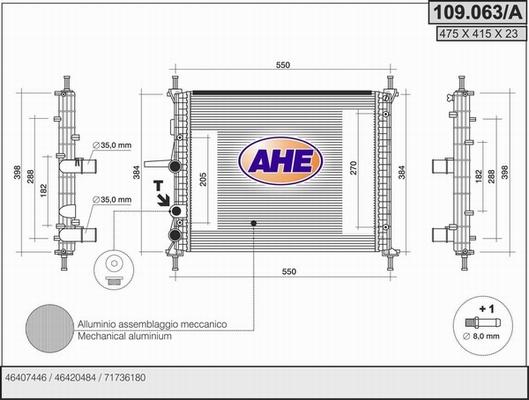 AHE 109.063/A - Радиатор, охлаждение двигателя autospares.lv