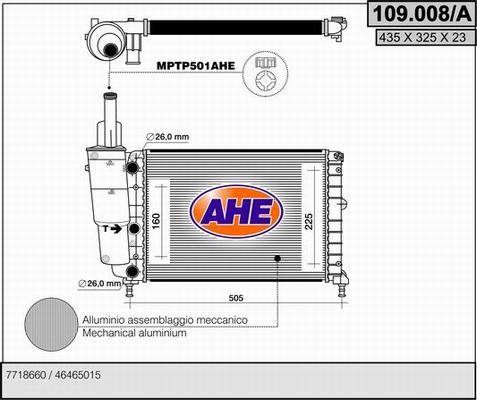 AHE 109.008/A - Радиатор, охлаждение двигателя autospares.lv