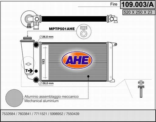 AHE 109.003/A - Радиатор, охлаждение двигателя autospares.lv