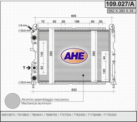 AHE 109.027/A - Радиатор, охлаждение двигателя autospares.lv