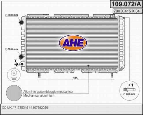 AHE 109.072/A - Радиатор, охлаждение двигателя autospares.lv