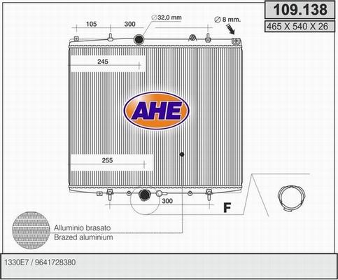 AHE 109.138 - Радиатор, охлаждение двигателя autospares.lv