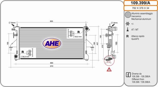 AHE 109.399/A - Радиатор, охлаждение двигателя autospares.lv