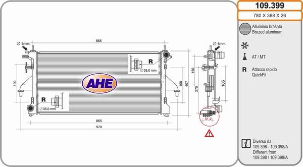 AHE 109.399 - Радиатор, охлаждение двигателя autospares.lv