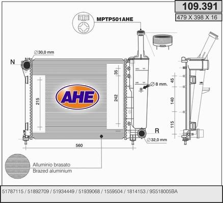 AHE 109.391 - Радиатор, охлаждение двигателя autospares.lv