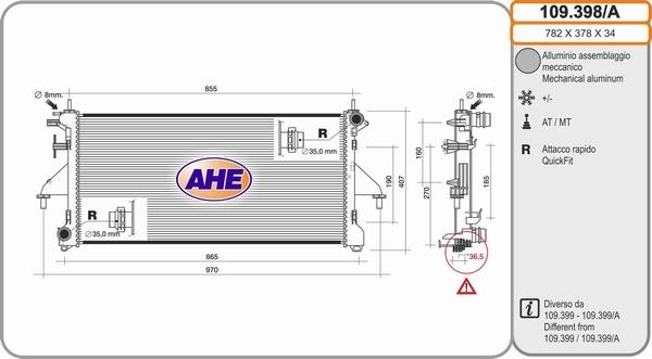 AHE 109.398/A - Радиатор, охлаждение двигателя autospares.lv