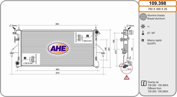 AHE 109.398 - Радиатор, охлаждение двигателя autospares.lv