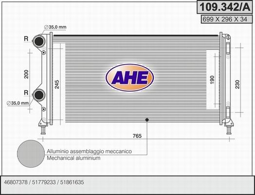 AHE 109.342/A - Радиатор, охлаждение двигателя autospares.lv