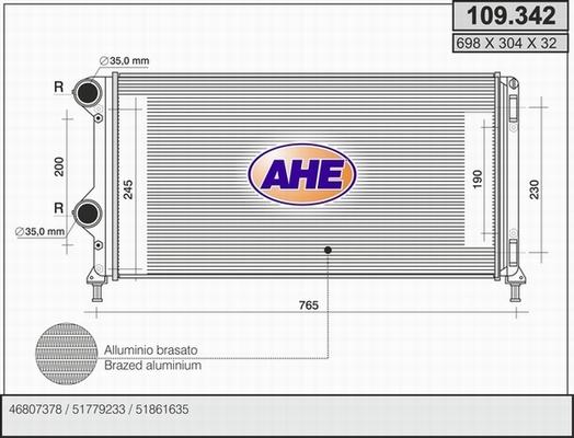 AHE 109.342 - Радиатор, охлаждение двигателя autospares.lv