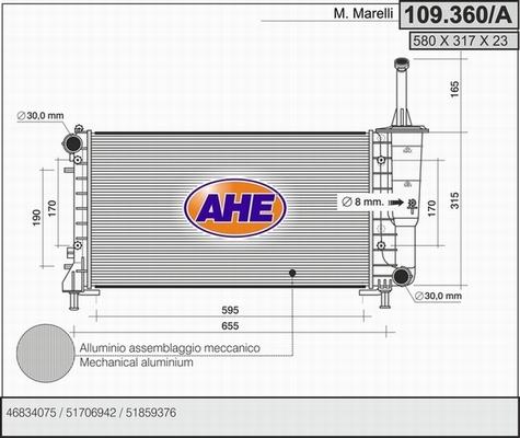 AHE 109.360/A - Радиатор, охлаждение двигателя autospares.lv