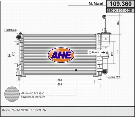 AHE 109.360 - Радиатор, охлаждение двигателя autospares.lv