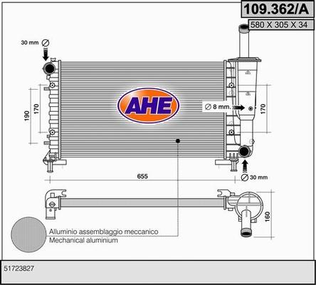 AHE 109.362/A - Радиатор, охлаждение двигателя autospares.lv