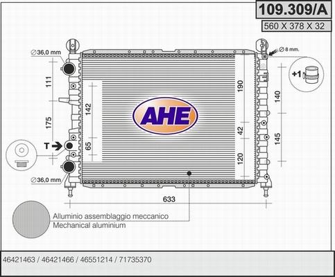 AHE 109.309/A - Радиатор, охлаждение двигателя autospares.lv