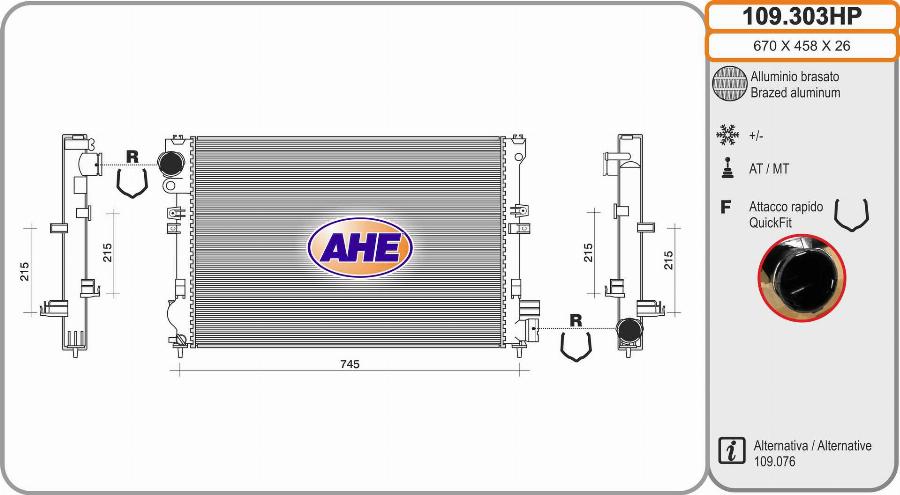 AHE 109.303HP - Радиатор, охлаждение двигателя autospares.lv