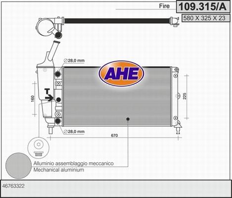 AHE 109.315/A - Радиатор, охлаждение двигателя autospares.lv