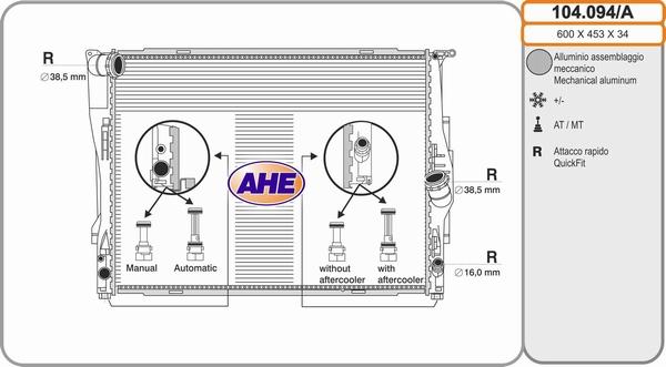 AHE 104.094/A - Радиатор, охлаждение двигателя autospares.lv