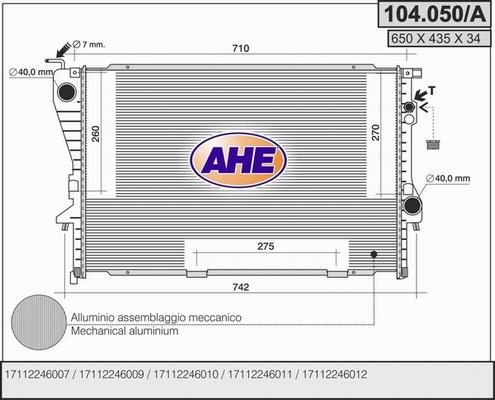 AHE 104.050/A - Радиатор, охлаждение двигателя autospares.lv