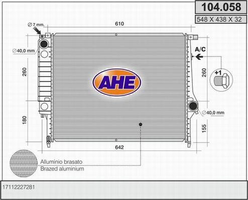 AHE 104.058 - Радиатор, охлаждение двигателя autospares.lv