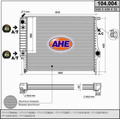 AHE 104.004 - Радиатор, охлаждение двигателя autospares.lv