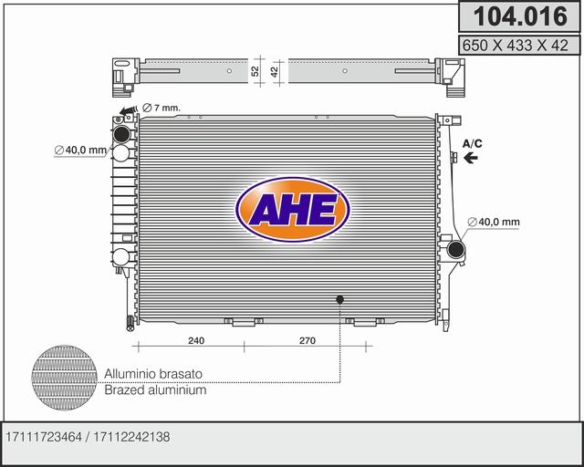 AHE 104.016 - Радиатор, охлаждение двигателя autospares.lv