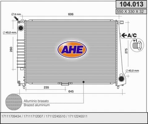 AHE 104.013 - Радиатор, охлаждение двигателя autospares.lv