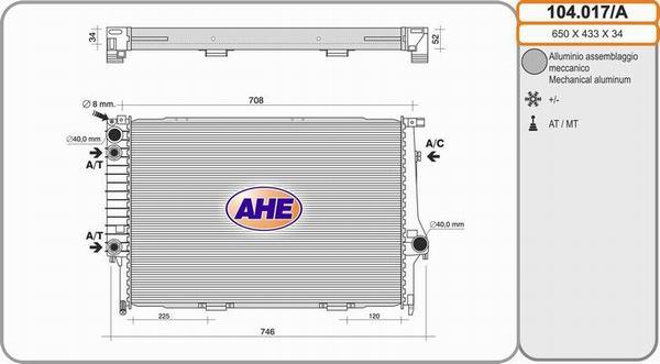 AHE 104.017/A - Радиатор, охлаждение двигателя autospares.lv