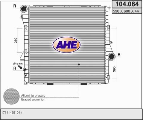 AHE 104.084 - Радиатор, охлаждение двигателя autospares.lv