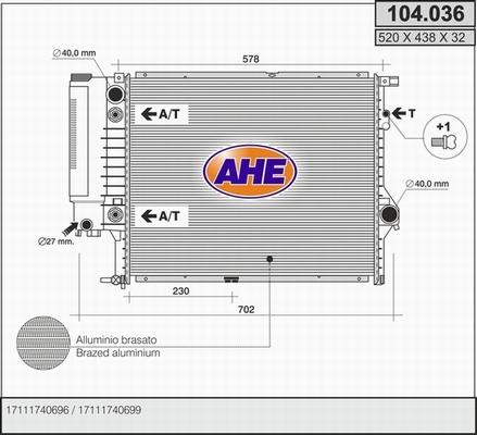 AHE 104.036 - Радиатор, охлаждение двигателя autospares.lv