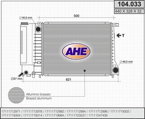AHE 104.033 - Радиатор, охлаждение двигателя autospares.lv