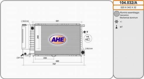 AHE 104.032/A - Радиатор, охлаждение двигателя autospares.lv